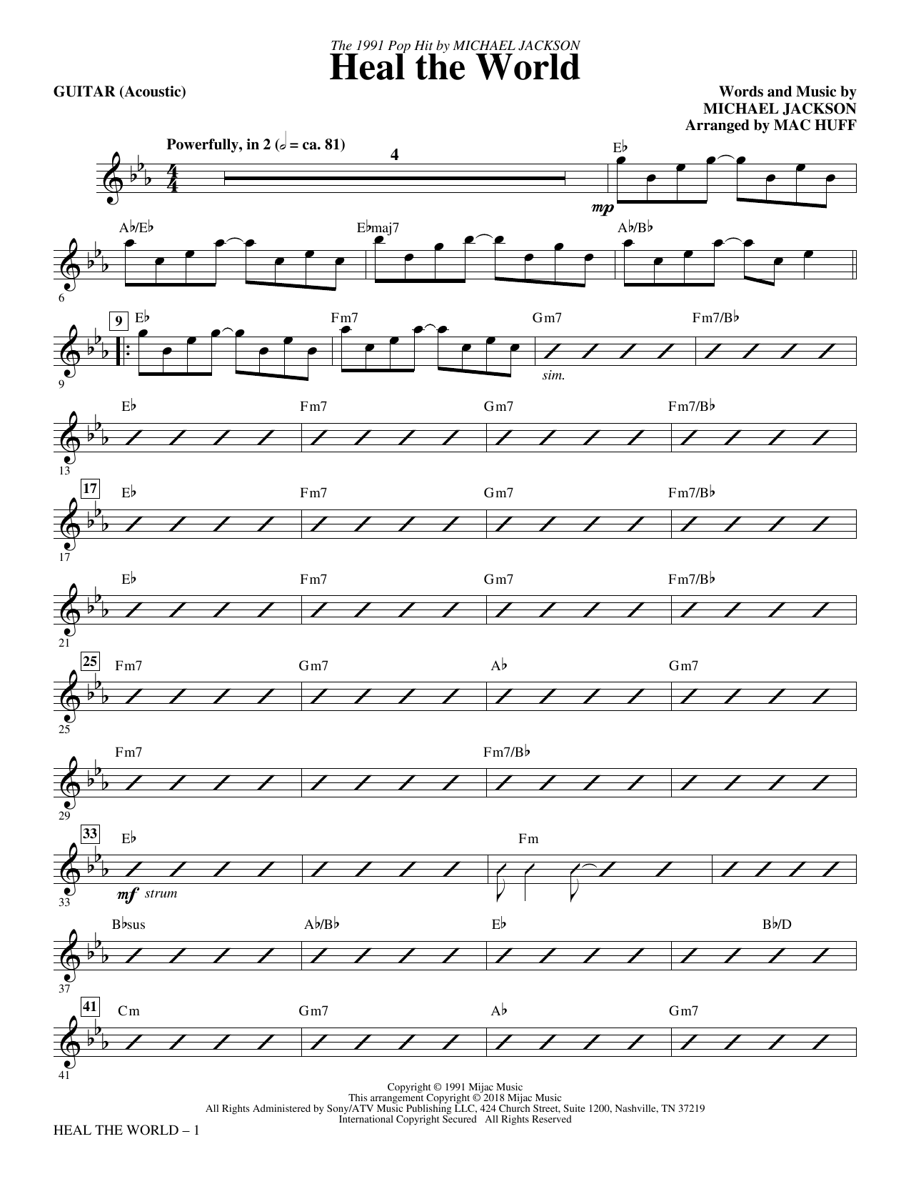 Michael Jackson Heal The World Arr Mac Huff Guitar Sheet Music Download Pdf Score 403327