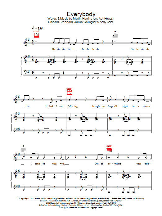 Hear'Say Everybody Sheet Music Notes & Chords for Piano, Vocal & Guitar - Download or Print PDF