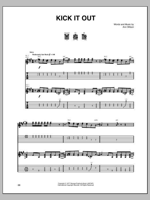 Heart Kick It Out Sheet Music Notes & Chords for Guitar Tab - Download or Print PDF