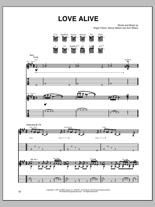 Heart Love Alive Sheet Music Notes & Chords for Guitar Tab - Download or Print PDF