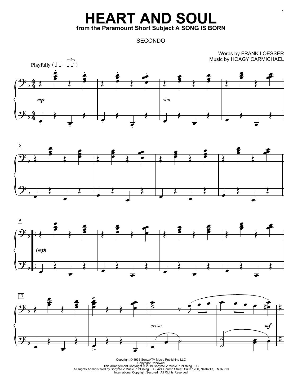 Hoagy Carmichael Heart And Soul Chords Sheet Music Notes