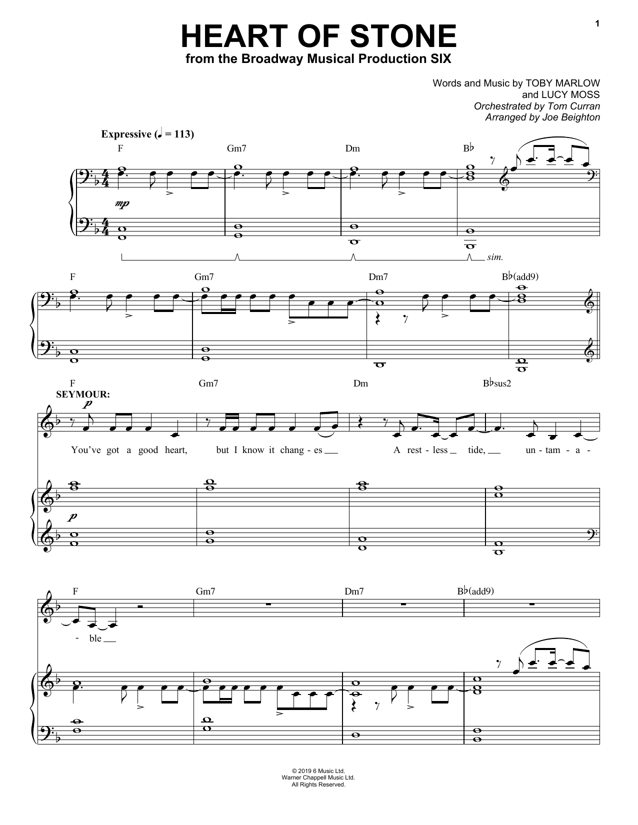 Toby Marlow Lucy Moss Heart Of Stone From Six The Musical Sheet Music Download Pdf Score 440165