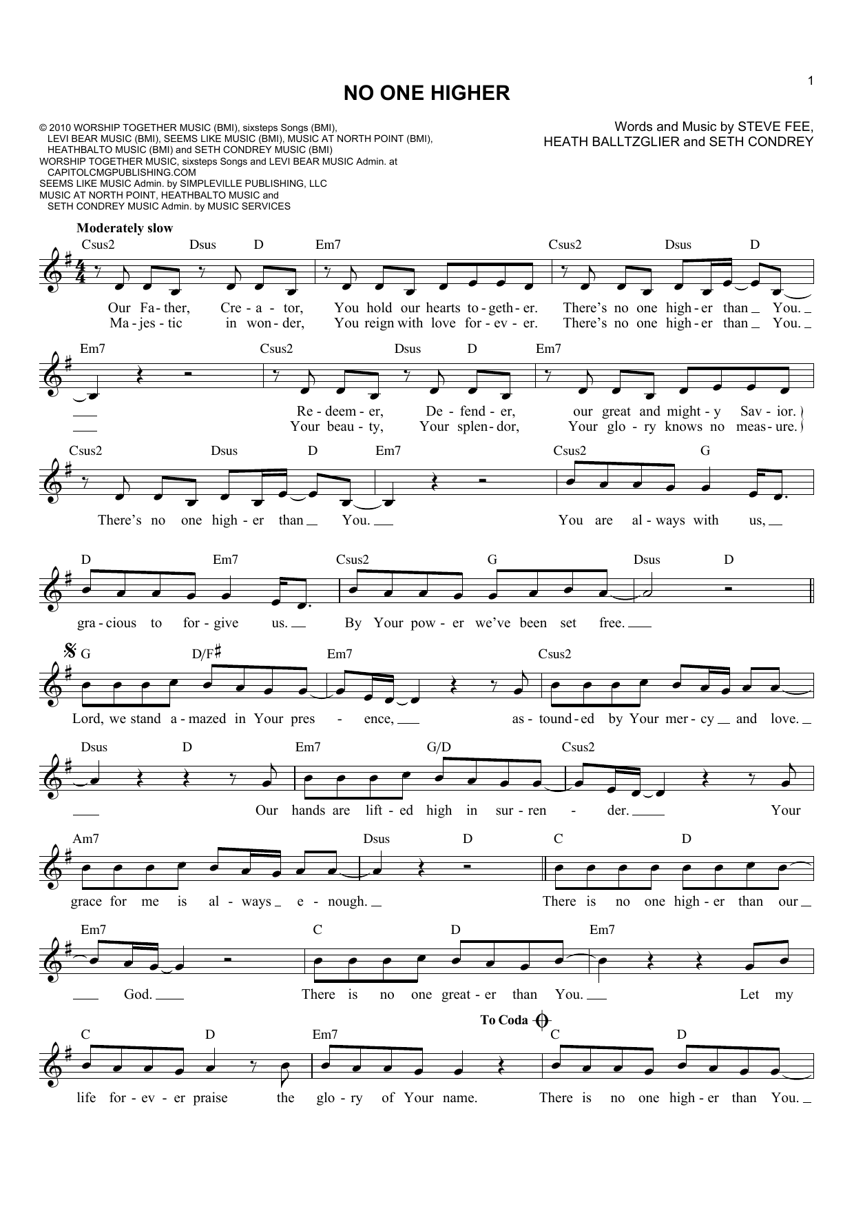 Heath Balltzglier No One Higher Sheet Music Notes & Chords for Lead Sheet / Fake Book - Download or Print PDF