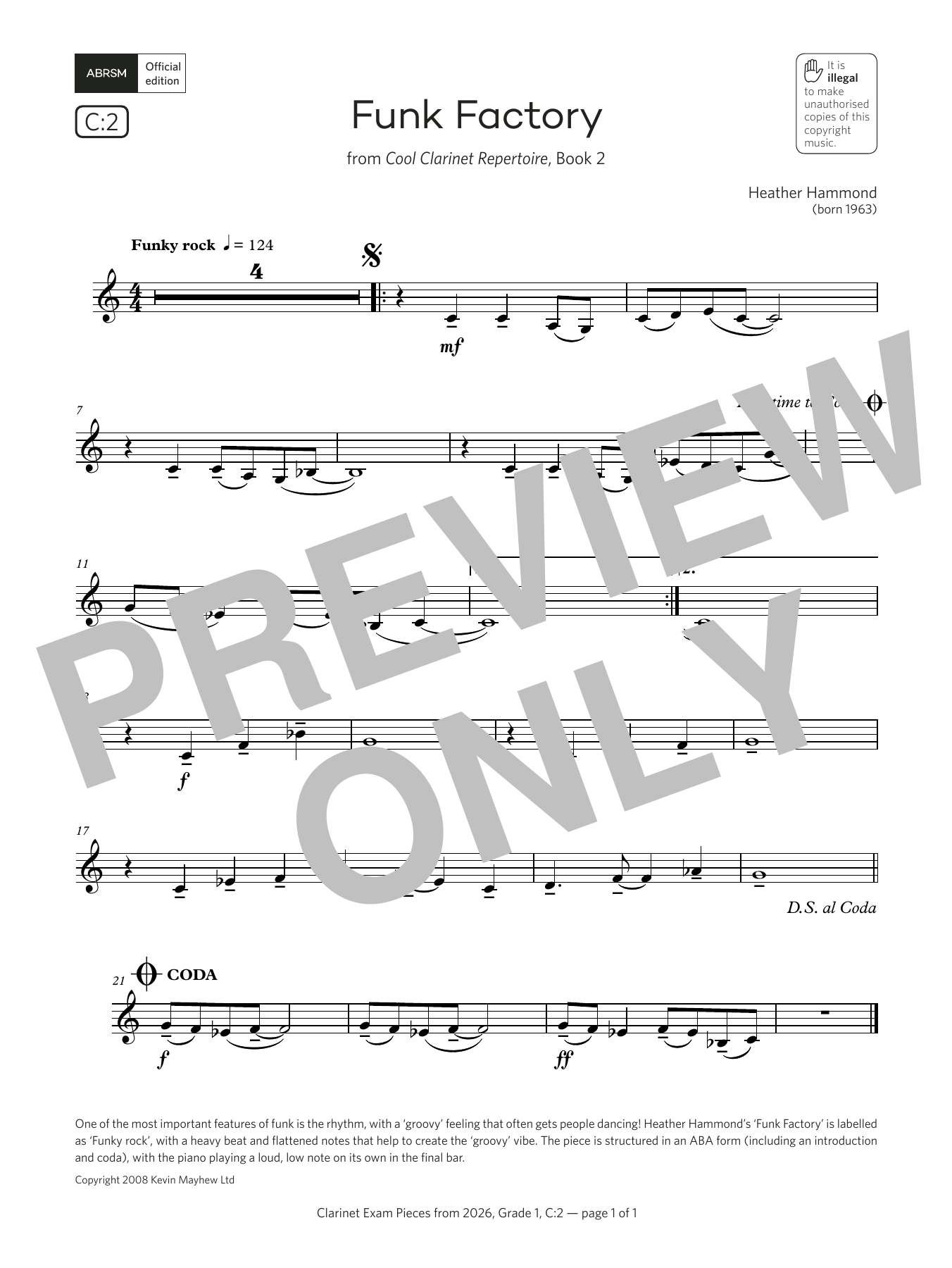 Heather Hammond Funk Factory (Grade 1, list C2, from the ABRSM Clarinet Syllabus from 2026) Sheet Music Notes & Chords for Clarinet Solo - Download or Print PDF Heather Hammond Funk Factory (Grade 1, list C2, from the ABRSM Clarinet Syllabus from 2026) Sheet Music Notes & Chords for Clarinet Solo - Download or Print PDF