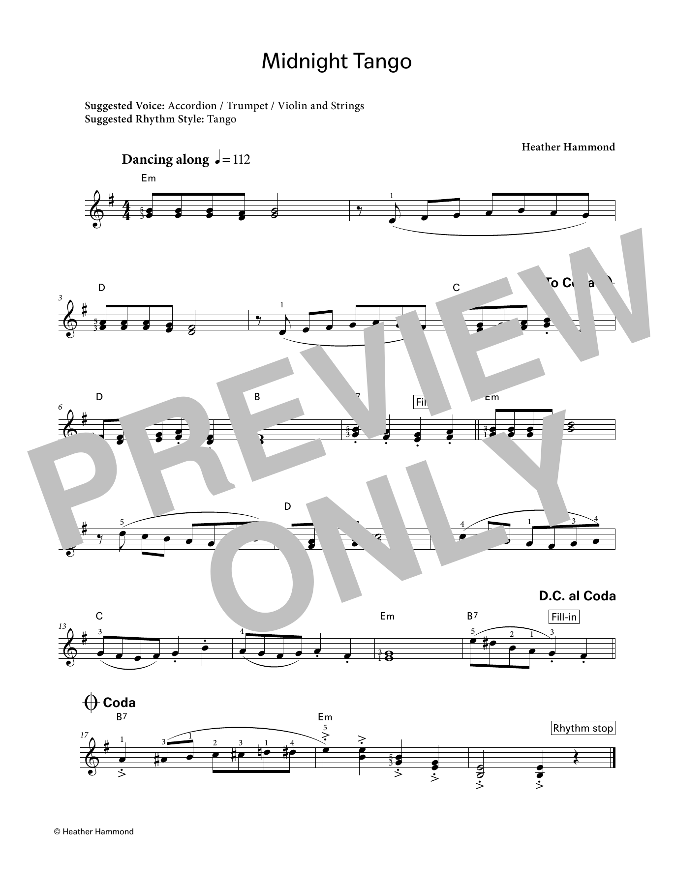 Heather Hammond Midnight Tango (LCME Electronic Keyboard Grade 2 List A) Sheet Music Notes & Chords for Piano Solo - Download or Print PDF