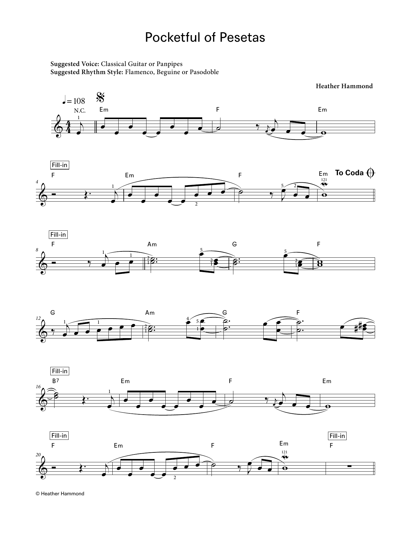 Heather Hammond Pocketful of Pesetas (LCME Electronic Keyboard Grade 4 List A) Sheet Music Notes & Chords for Piano Solo - Download or Print PDF