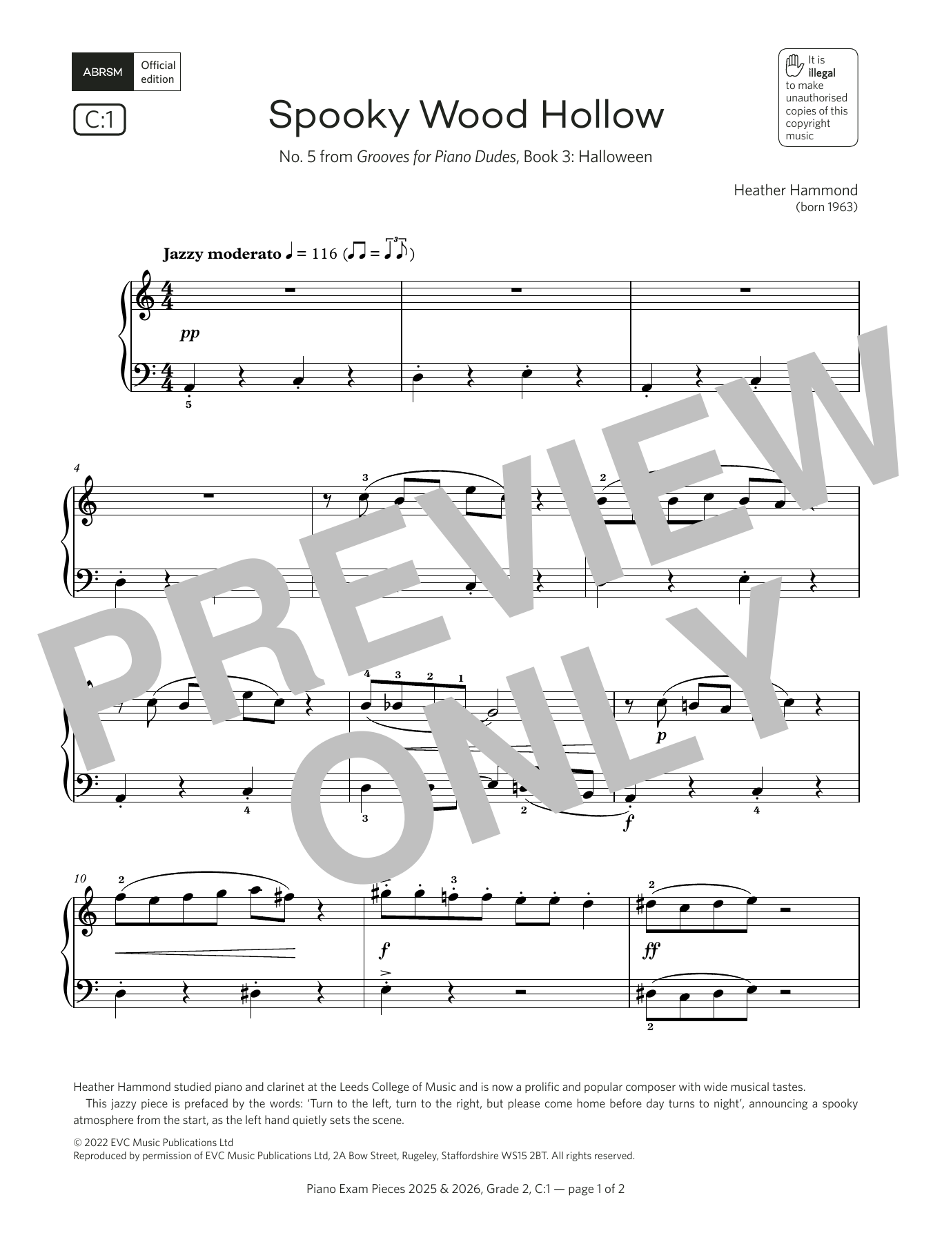 Heather Hammond Spooky Wood Hollow (Grade 2, list C1, from the ABRSM Piano Syllabus 2025 & 2026) Sheet Music Notes & Chords for Piano Solo - Download or Print PDF