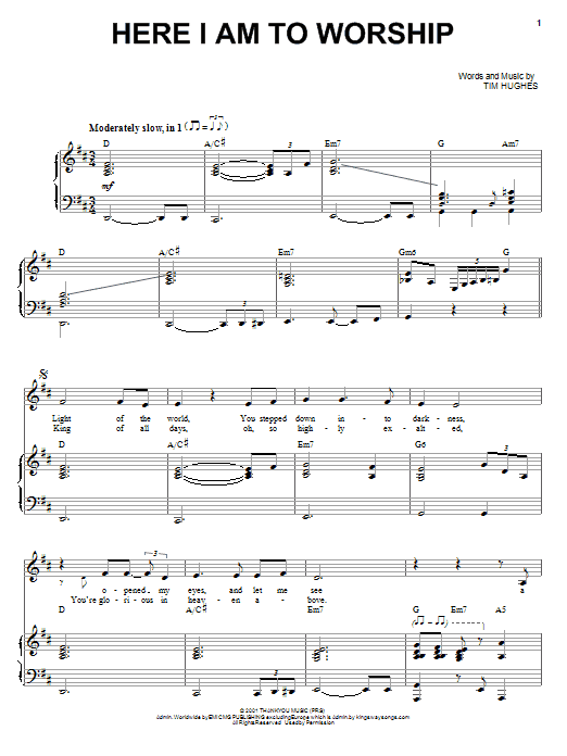 Heather Headley Here I Am To Worship Sheet Music Notes & Chords for Piano, Vocal & Guitar (Right-Hand Melody) - Download or Print PDF Heather Headley Here I Am To Worship Sheet Music Notes & Chords for Piano, Vocal & Guitar (Right-Hand Melody) - Download or Print PDF