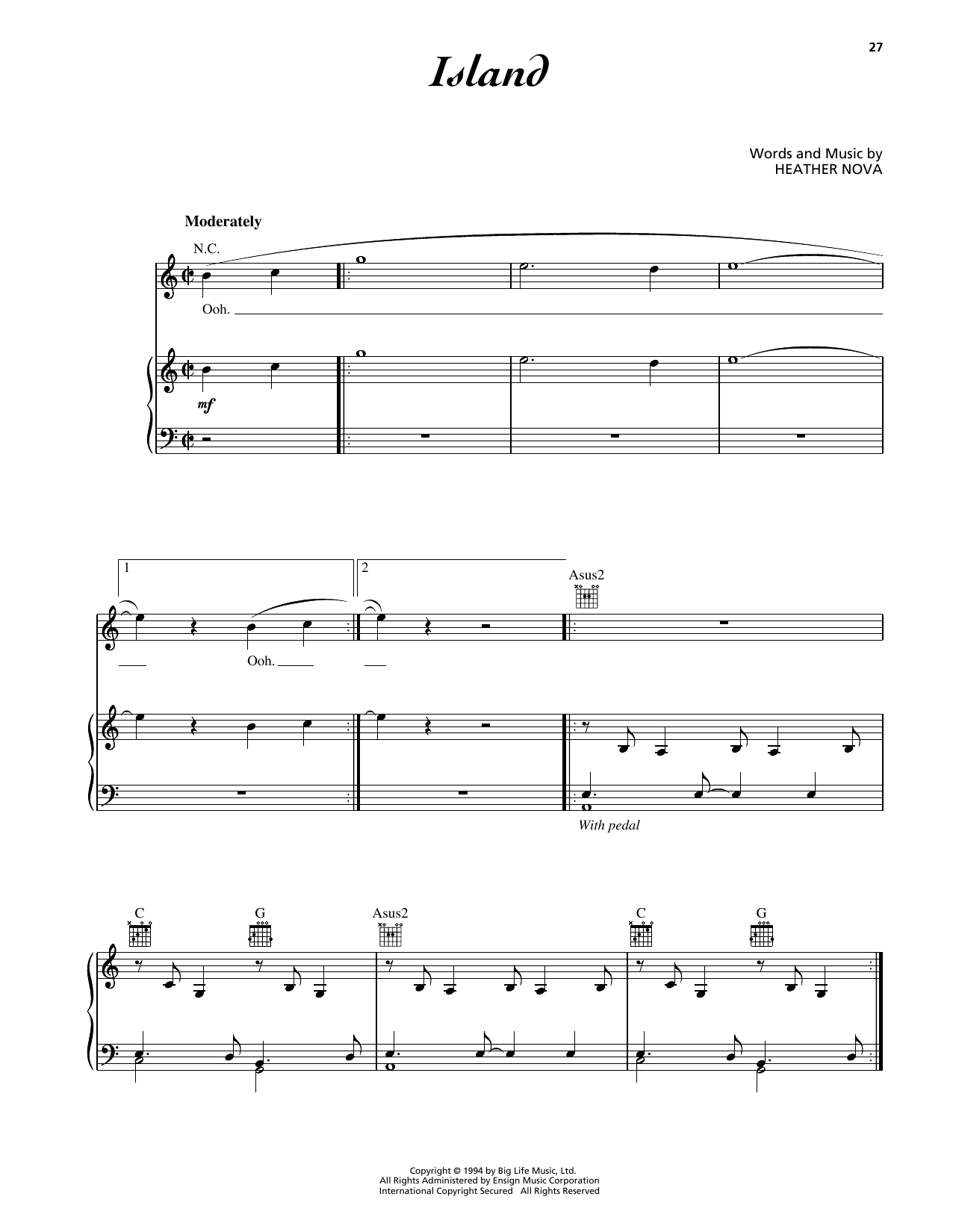 Heather Nova Island Sheet Music Notes & Chords for Piano, Vocal & Guitar Chords (Right-Hand Melody) - Download or Print PDF Heather Nova Island Sheet Music Notes & Chords for Piano, Vocal & Guitar Chords (Right-Hand Melody) - Download or Print PDF