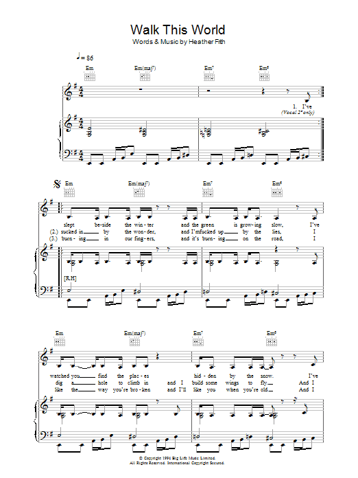 Heather Nova Walk This World Sheet Music Notes & Chords for Lyrics & Chords - Download or Print PDF