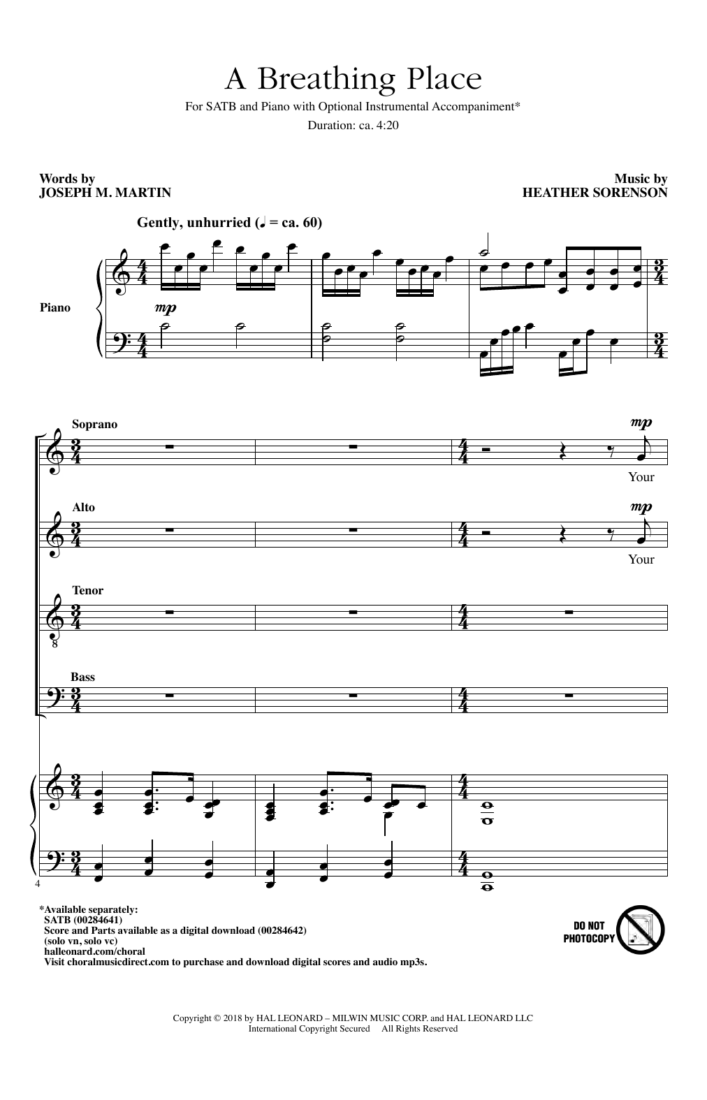 Heather Sorenson A Breathing Place Sheet Music Notes & Chords for SATB Choir - Download or Print PDF