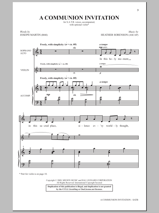 Heather Sorenson A Communion Invitation Sheet Music Notes & Chords for SATB - Download or Print PDF