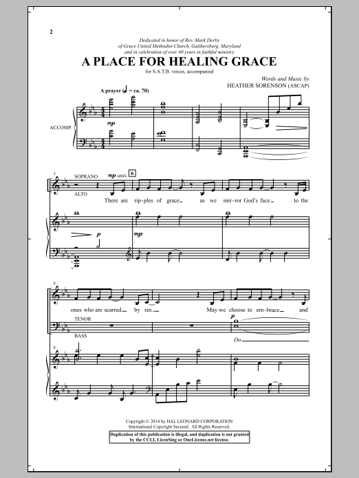 Heather Sorenson A Place For Healing Grace Sheet Music Notes & Chords for SATB - Download or Print PDF