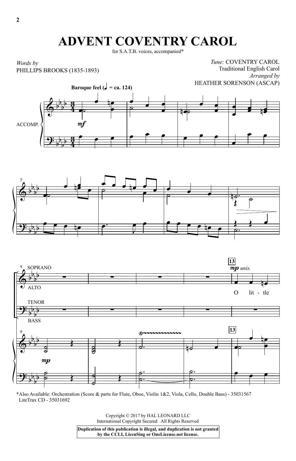 Heather Sorenson Advent Coventry Carol Sheet Music Notes & Chords for SATB - Download or Print PDF