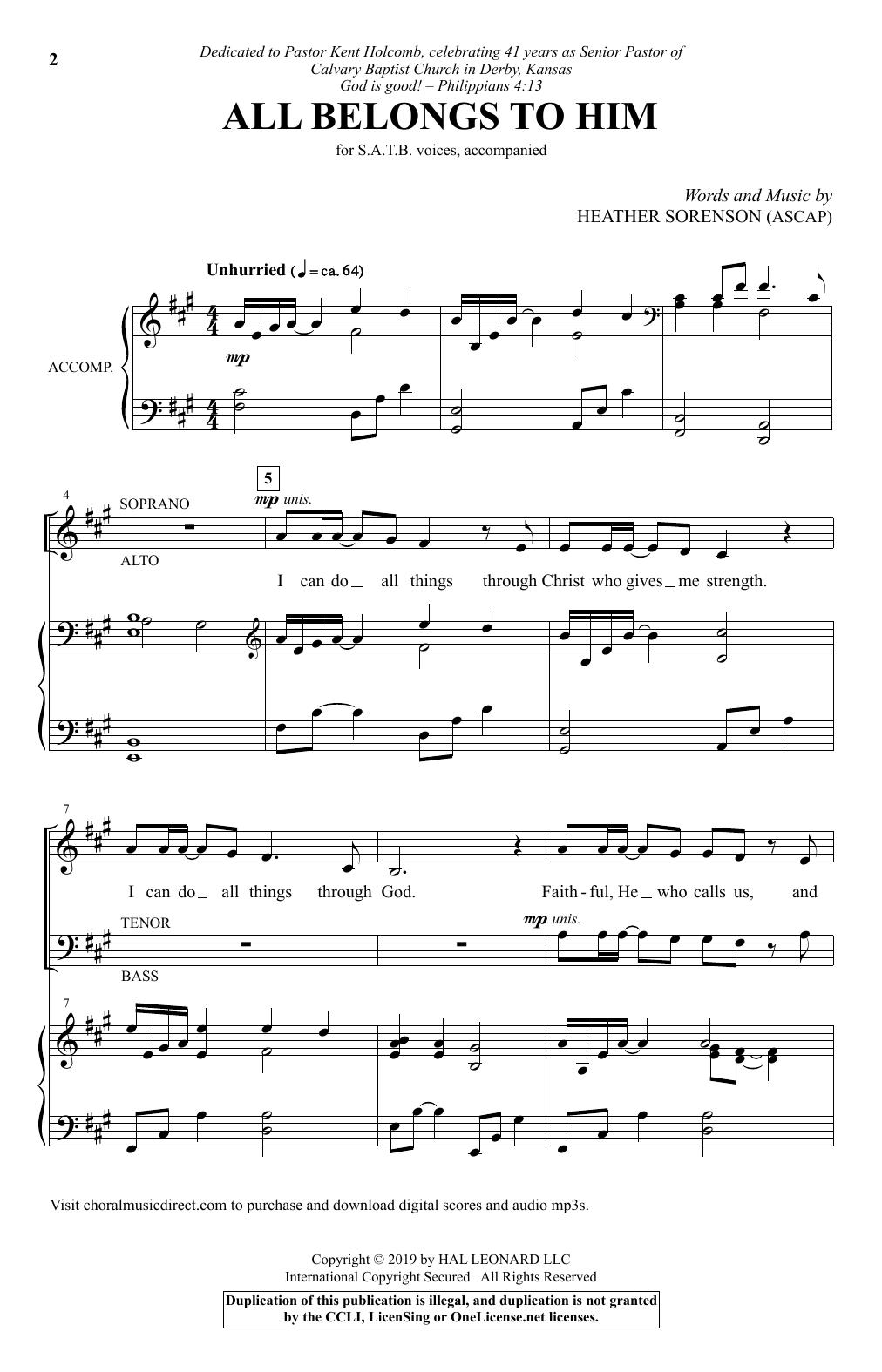 Heather Sorenson All Belongs To Him Sheet Music Notes & Chords for SATB Choir - Download or Print PDF