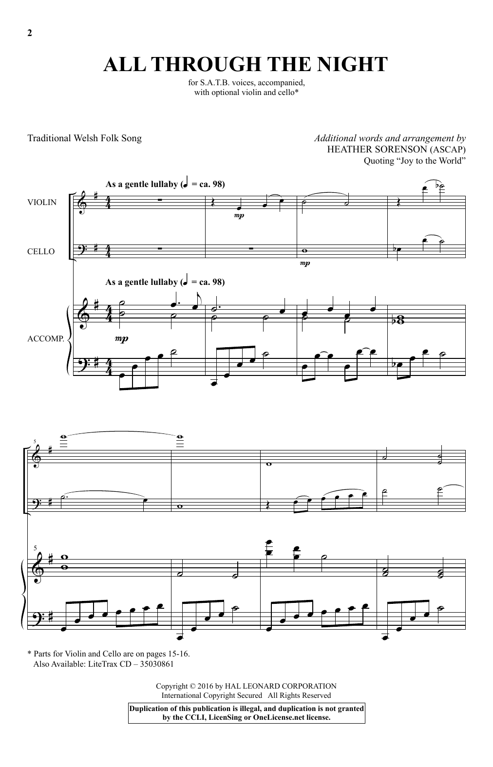 Heather Sorenson All Through The Night Sheet Music Notes & Chords for SATB - Download or Print PDF