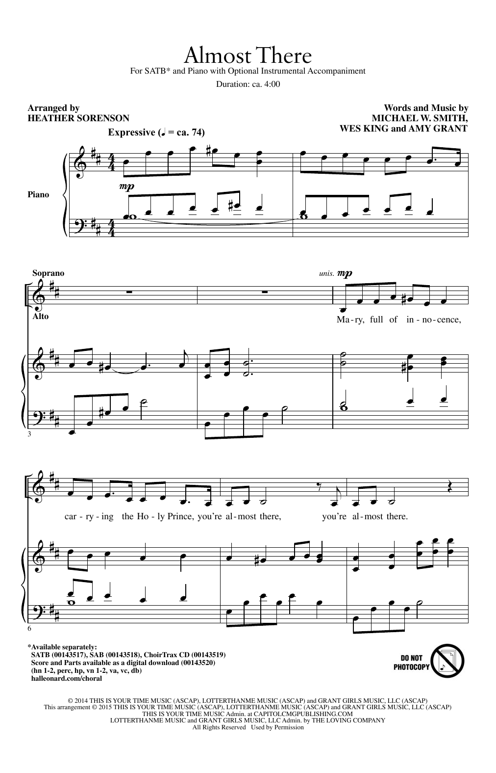 Heather Sorenson Almost There Sheet Music Notes & Chords for SATB - Download or Print PDF