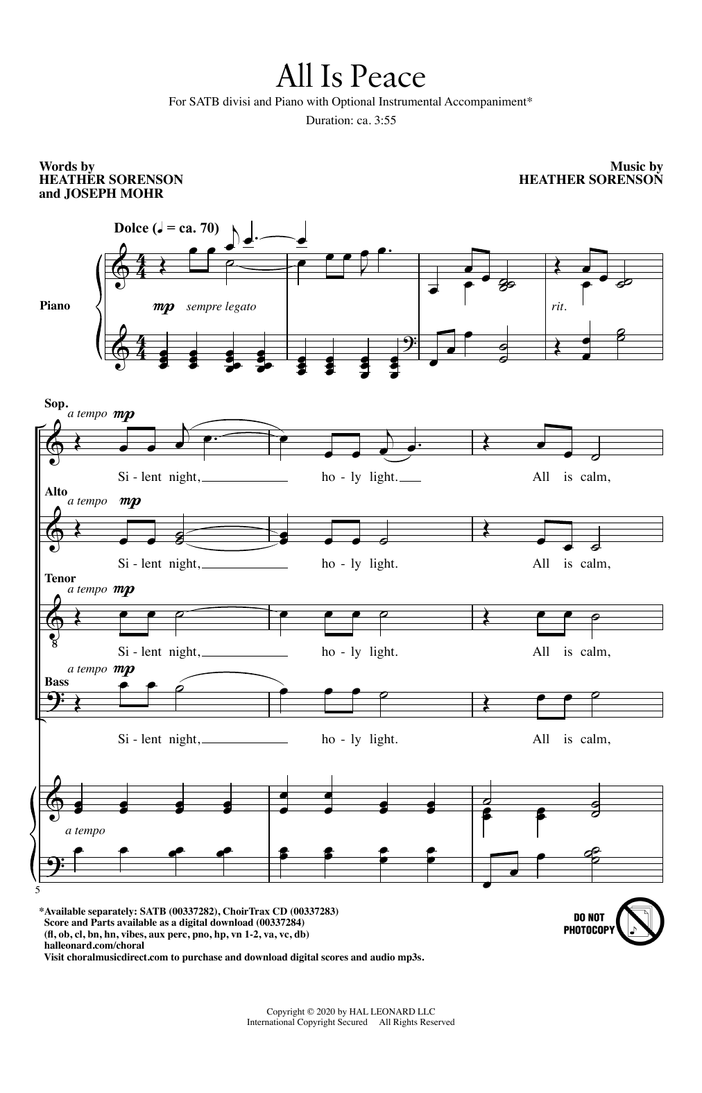 Heather Sorenson and Joseph Mohr All Is Peace Sheet Music Notes & Chords for SATB Choir - Download or Print PDF