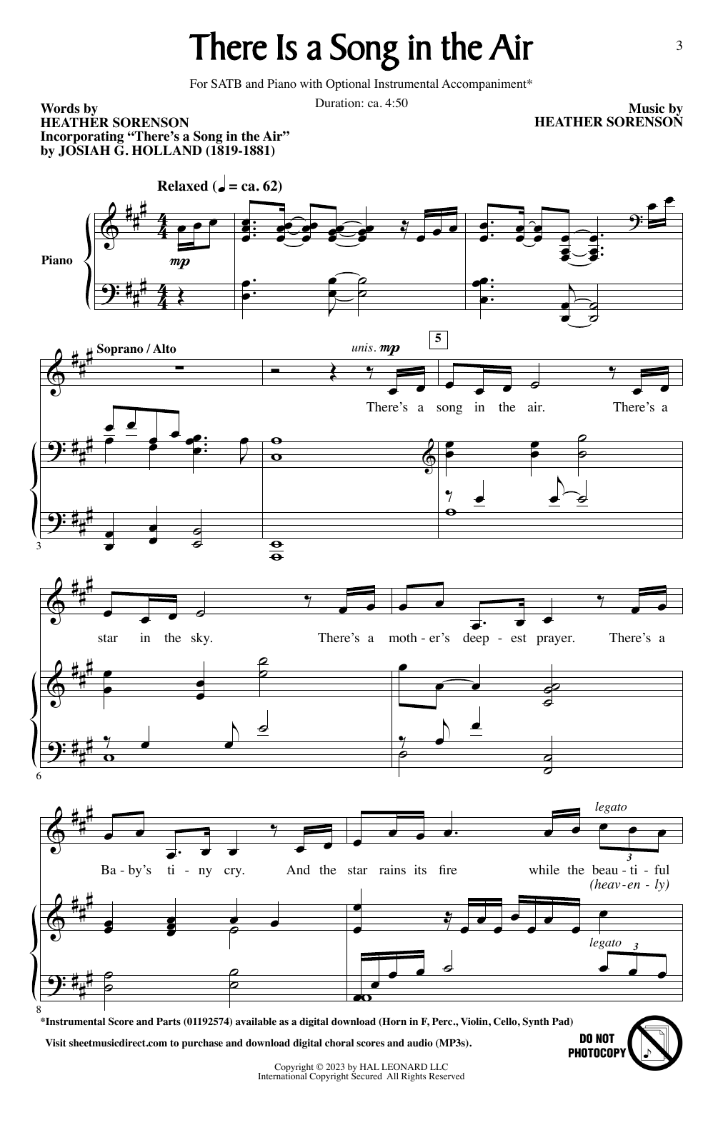 Heather Sorenson and Josiah G. Holland There Is A Song In The Air Sheet Music Notes & Chords for SATB Choir - Download or Print PDF