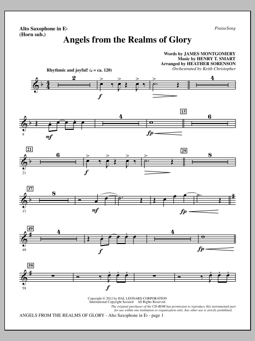Heather Sorenson Angels From The Realms Of Glory - Alto Sax (sub. Horn) Sheet Music Notes & Chords for Choir Instrumental Pak - Download or Print PDF