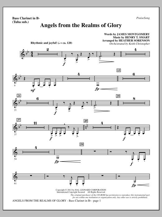 Heather Sorenson Angels From The Realms Of Glory - Bass Clarinet (sub. Tuba) Sheet Music Notes & Chords for Choir Instrumental Pak - Download or Print PDF