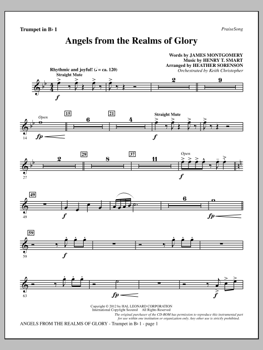 Heather Sorenson Angels From The Realms Of Glory - Bb Trumpet 1 Sheet Music Notes & Chords for Choir Instrumental Pak - Download or Print PDF