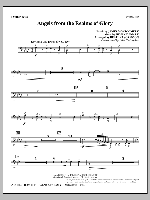 Heather Sorenson Angels From The Realms Of Glory - Double Bass Sheet Music Notes & Chords for Choir Instrumental Pak - Download or Print PDF