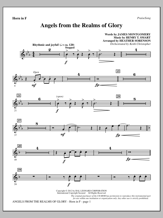 Heather Sorenson Angels From The Realms Of Glory - F Horn Sheet Music Notes & Chords for Choir Instrumental Pak - Download or Print PDF