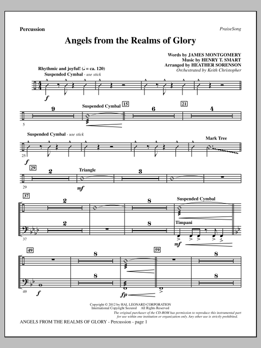 Heather Sorenson Angels From The Realms Of Glory - Percussion Sheet Music Notes & Chords for Choir Instrumental Pak - Download or Print PDF