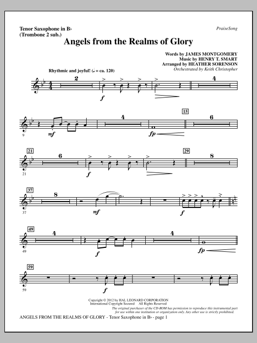 Heather Sorenson Angels From The Realms Of Glory - Tenor Sax (sub. Tbn 2) Sheet Music Notes & Chords for Choir Instrumental Pak - Download or Print PDF