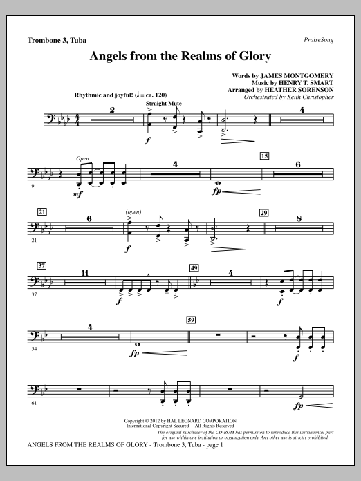 Heather Sorenson Angels From The Realms Of Glory - Trombone 3/Tuba Sheet Music Notes & Chords for Choir Instrumental Pak - Download or Print PDF