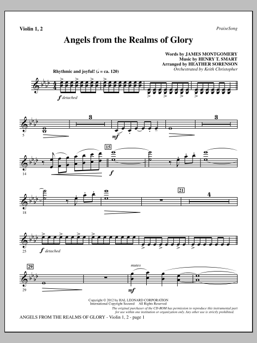 Heather Sorenson Angels From The Realms Of Glory - Violin 1, 2 Sheet Music Notes & Chords for Choir Instrumental Pak - Download or Print PDF