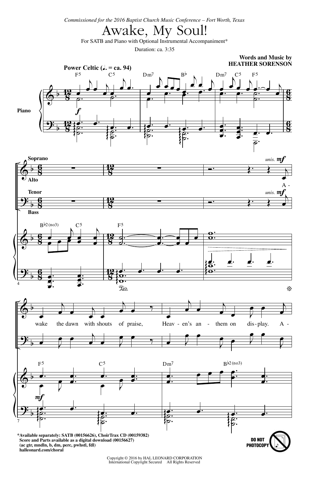 Heather Sorenson Awake, My Soul! Sheet Music Notes & Chords for SATB - Download or Print PDF