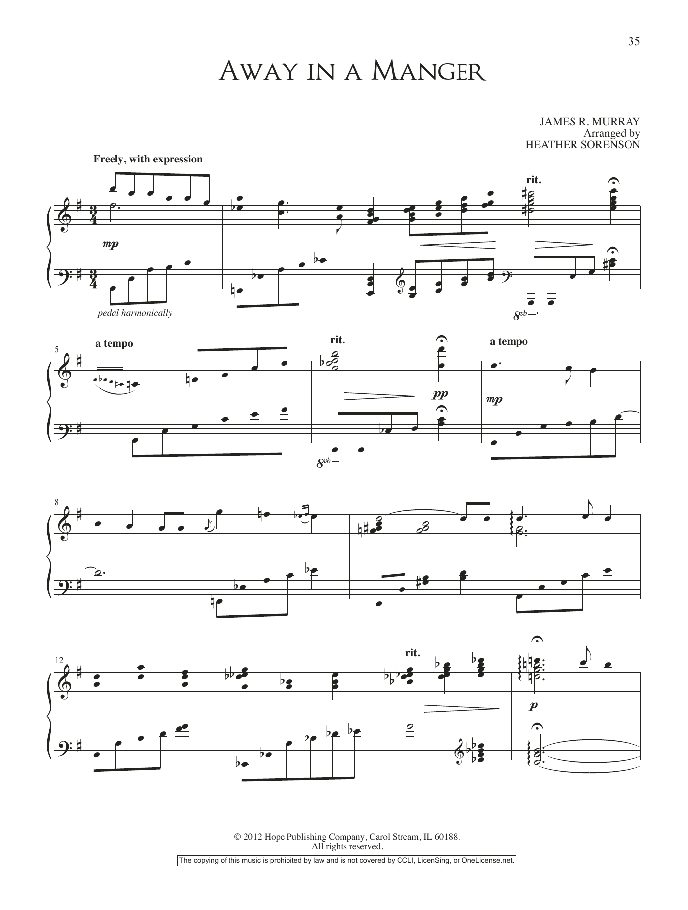 Heather Sorenson Away In A Manger Sheet Music Notes & Chords for Piano Solo - Download or Print PDF