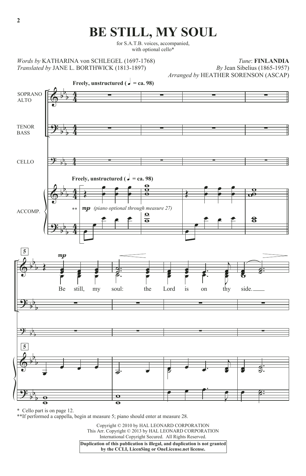 Heather Sorenson Be Still My Soul Sheet Music Notes & Chords for SATB - Download or Print PDF