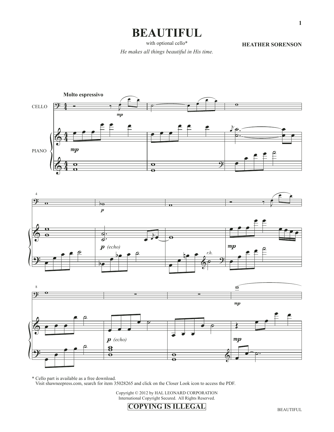 Heather Sorenson Beautiful (from Images: Sacred Piano Reflections) Sheet Music Notes & Chords for Piano Solo - Download or Print PDF