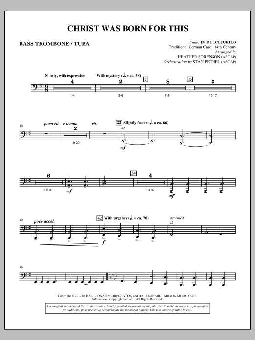 Heather Sorenson Christ Was Born For This - Bass Trombone/Tuba Sheet Music Notes & Chords for Choir Instrumental Pak - Download or Print PDF