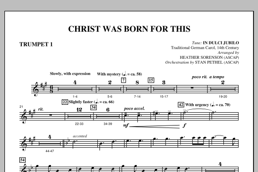 Heather Sorenson Christ Was Born For This - Bb Trumpet 1 Sheet Music Notes & Chords for Choir Instrumental Pak - Download or Print PDF
