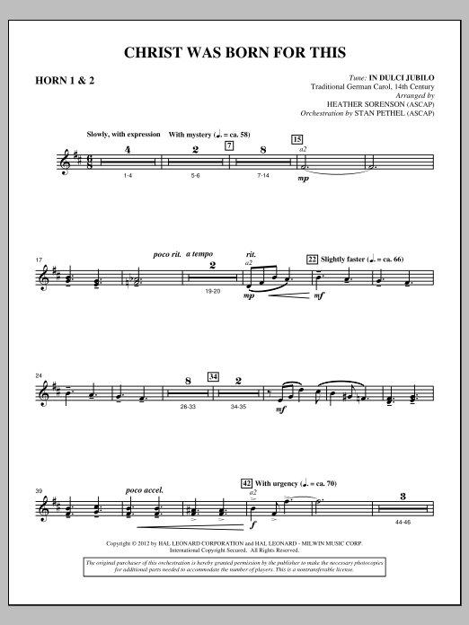 Heather Sorenson Christ Was Born For This - F Horn 1,2 Sheet Music Notes & Chords for Choir Instrumental Pak - Download or Print PDF