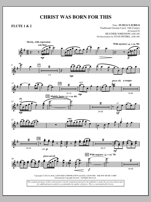 Heather Sorenson Christ Was Born For This - Flute 1 & 2 Sheet Music Notes & Chords for Choir Instrumental Pak - Download or Print PDF