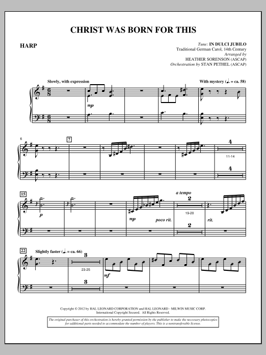 Heather Sorenson Christ Was Born For This - Harp Sheet Music Notes & Chords for Choir Instrumental Pak - Download or Print PDF