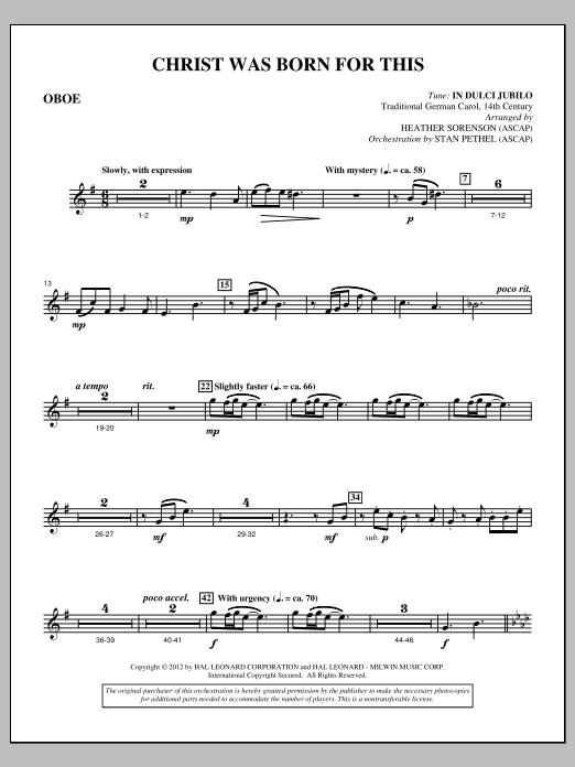 Heather Sorenson Christ Was Born For This - Oboe Sheet Music Notes & Chords for Choir Instrumental Pak - Download or Print PDF