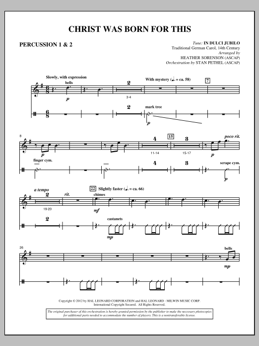 Heather Sorenson Christ Was Born For This - Percussion 1 & 2 Sheet Music Notes & Chords for Choir Instrumental Pak - Download or Print PDF