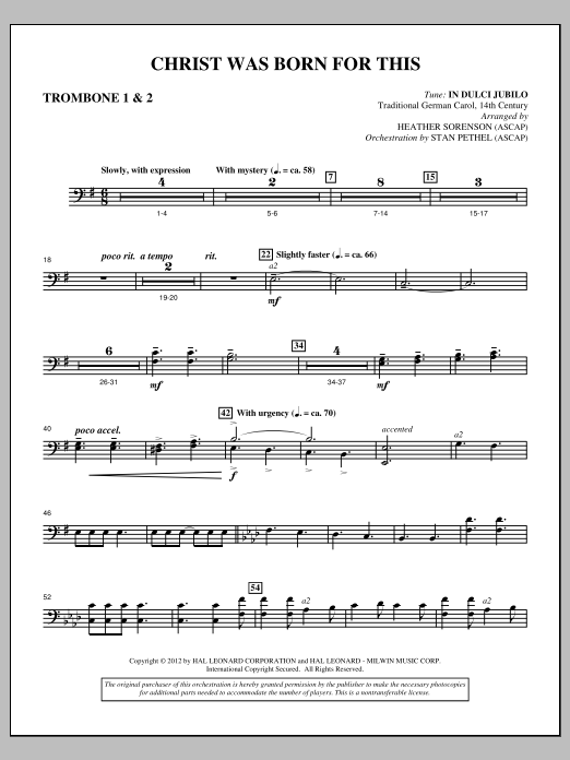 Heather Sorenson Christ Was Born For This - Trombone 1 & 2 Sheet Music Notes & Chords for Choir Instrumental Pak - Download or Print PDF