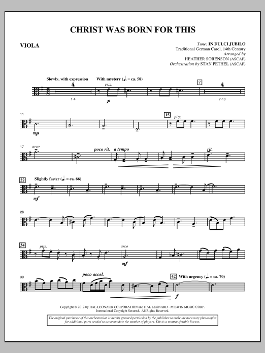 Heather Sorenson Christ Was Born For This - Viola Sheet Music Notes & Chords for Choir Instrumental Pak - Download or Print PDF