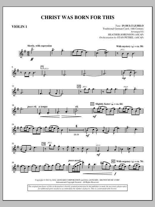 Heather Sorenson Christ Was Born For This - Violin 1 Sheet Music Notes & Chords for Choir Instrumental Pak - Download or Print PDF