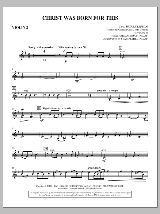 Heather Sorenson Christ Was Born For This - Violin 2 Sheet Music Notes & Chords for Choir Instrumental Pak - Download or Print PDF