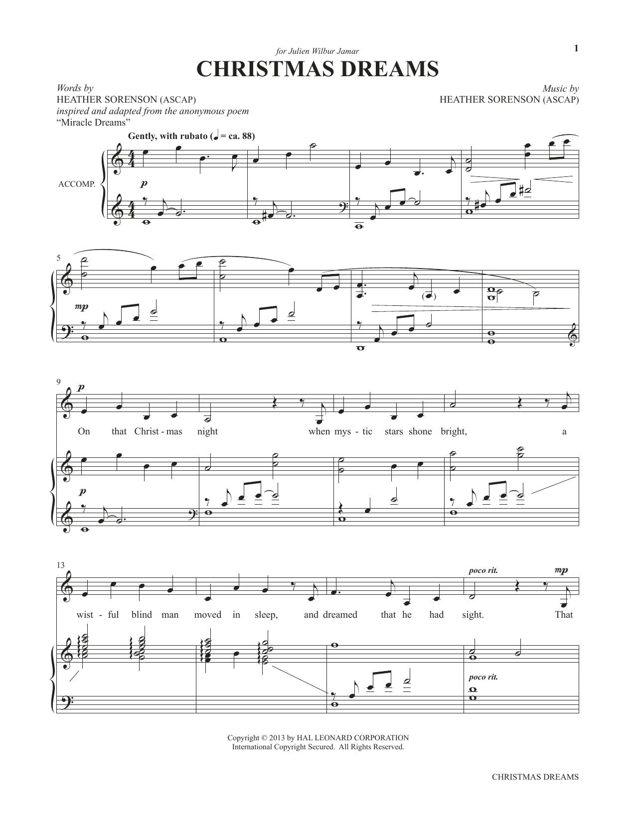 Heather Sorenson Christmas Dreams (from My Alleluia: Vocal Solos for Worship) Sheet Music Notes & Chords for Piano & Vocal - Download or Print PDF