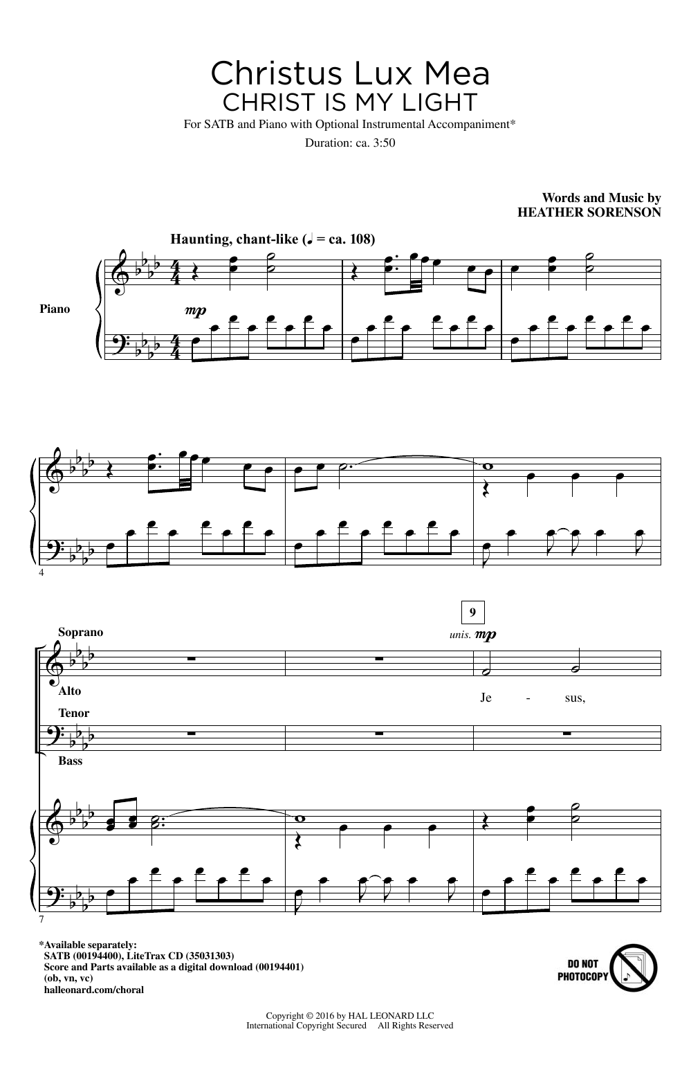 Heather Sorenson Christus Lux Mea (Christ Is My Light) sheet music notes and chords. Download Printable PDF.