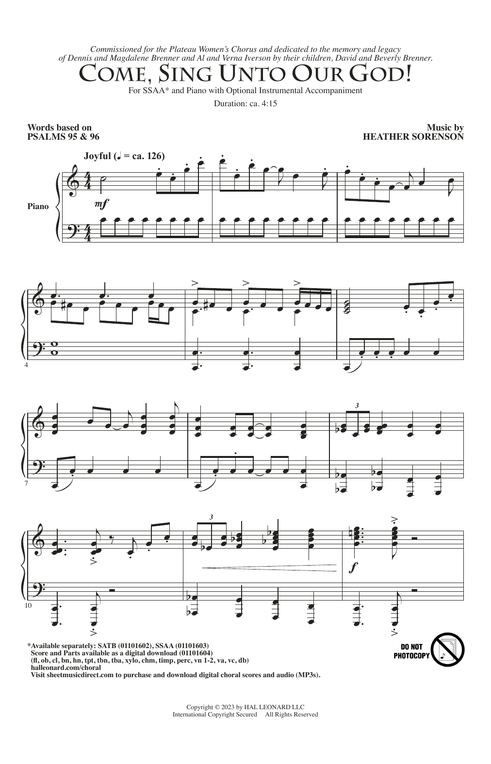 Heather Sorenson Come, Sing Unto Our God! Sheet Music Notes & Chords for SSAA Choir - Download or Print PDF